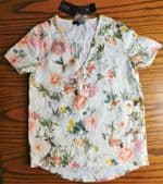 Koan linen blouse UK ladies size 8 approx NEW summer print womens flowery top